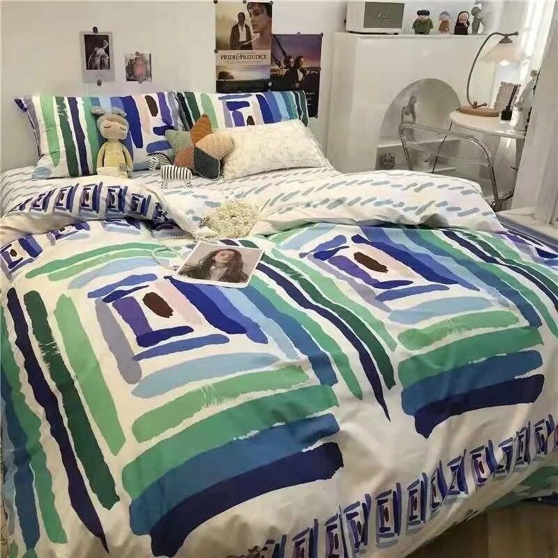 Euro Nordic Blue Solid Home Bedding Set Simple Soft Duvet Cover Set With Sheet Comforter Covers Pillowcases Bed Linen