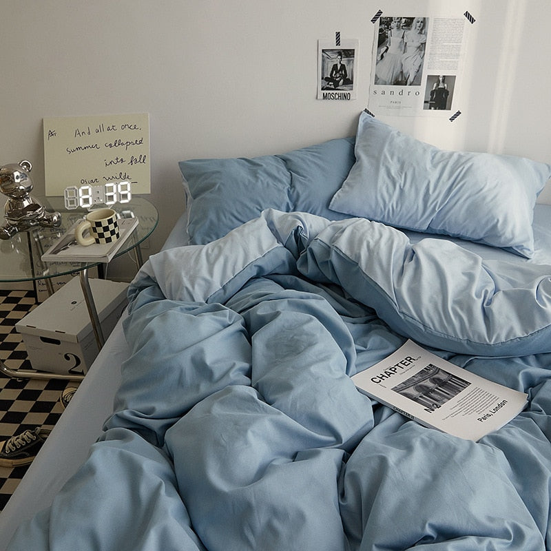 King Queen Bedding Set, 4 Pieces Bed Set Solid Color Duvet Cover Pillow Case Bed Sheet AB Side Quilt Cover Bedding Linens Set