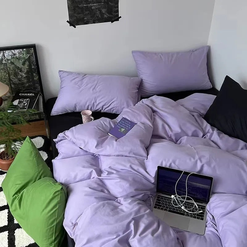 Nordic Princess Purple Bedding Set Girls Boys Single Double Size Flat Sheet Duvet Cover Pillowcase Bed Linens Home Textile