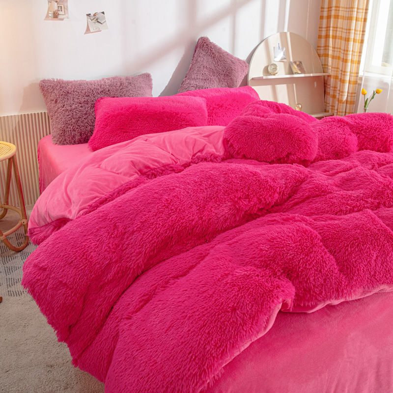 Winter Warm Blue Bedding Set Soft Plush Kawaii Mink Velvet Queen Duvet Cover Set Sheets Pillowcase Single Double Bedding Sets