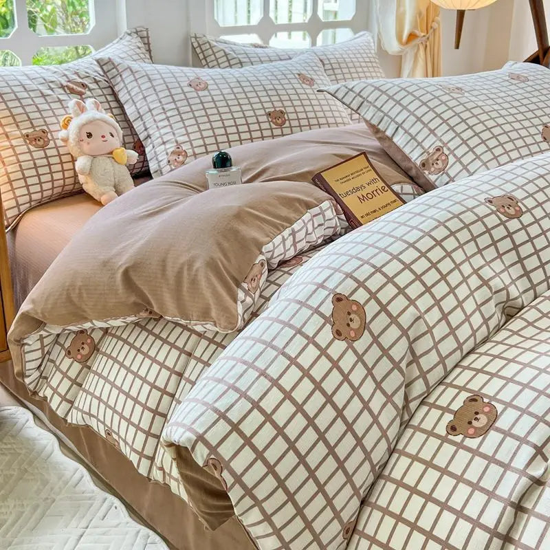 Yellow Floral Bedding Set Soft Ins Single Double Queen Size Duvet Cover Flat Sheet Pillowcase Girls Home Bed Linens NO Filler