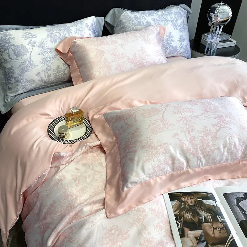 Luxury Home Textile Bedding Set 100% Tencel Quilt Cover Duvet Cover Flat Bed Sheet Pillowcases Comforter Bed Linens Queen King