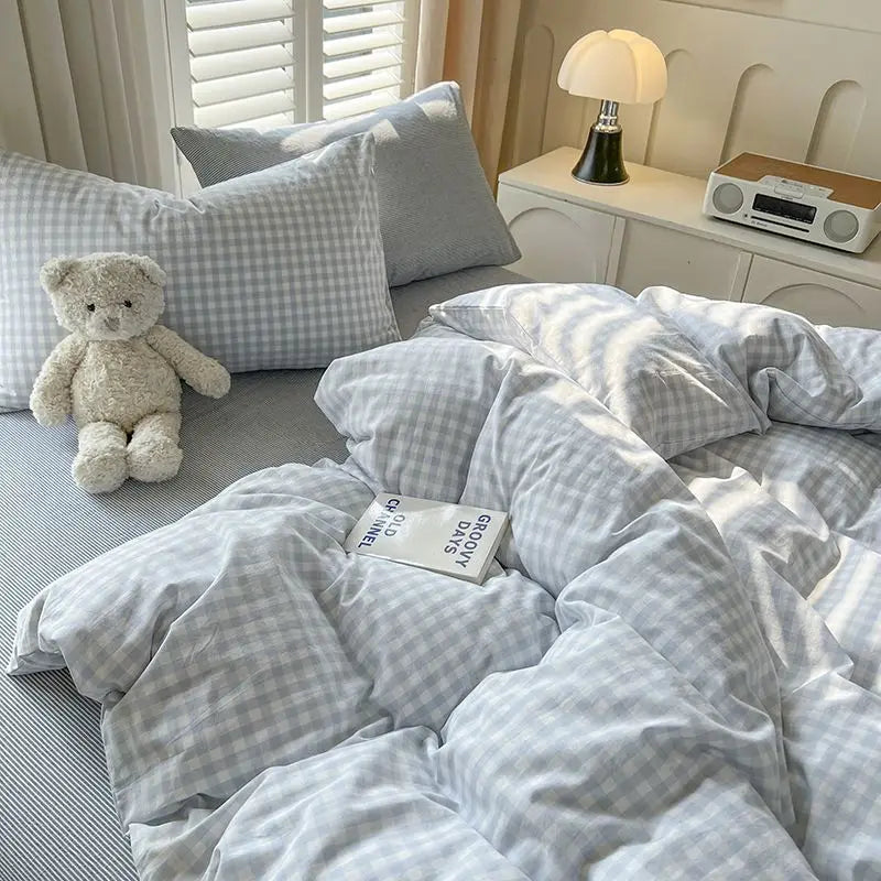 Pink Solid Bedding Set No Filler Fashion Duvet Cover Flat Sheet Pillowcase Full Queen Size Hotel Home Soft Bed Linens