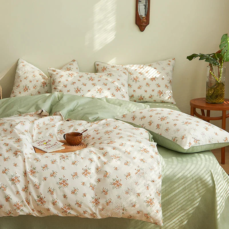 Lace Style Bedding Set Pure Cotton Bed Sheets Set Girls Room Bedclothes Skin-friendly Duvet Cover Set for Home постельное белье