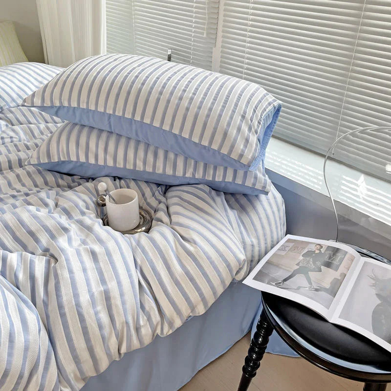 Ins Style Bedding Set Duvet Cover  Wash Cotton Stripe Summer Soft Cool Summer Bed Sheet Set Comforter Set Quilt Cover