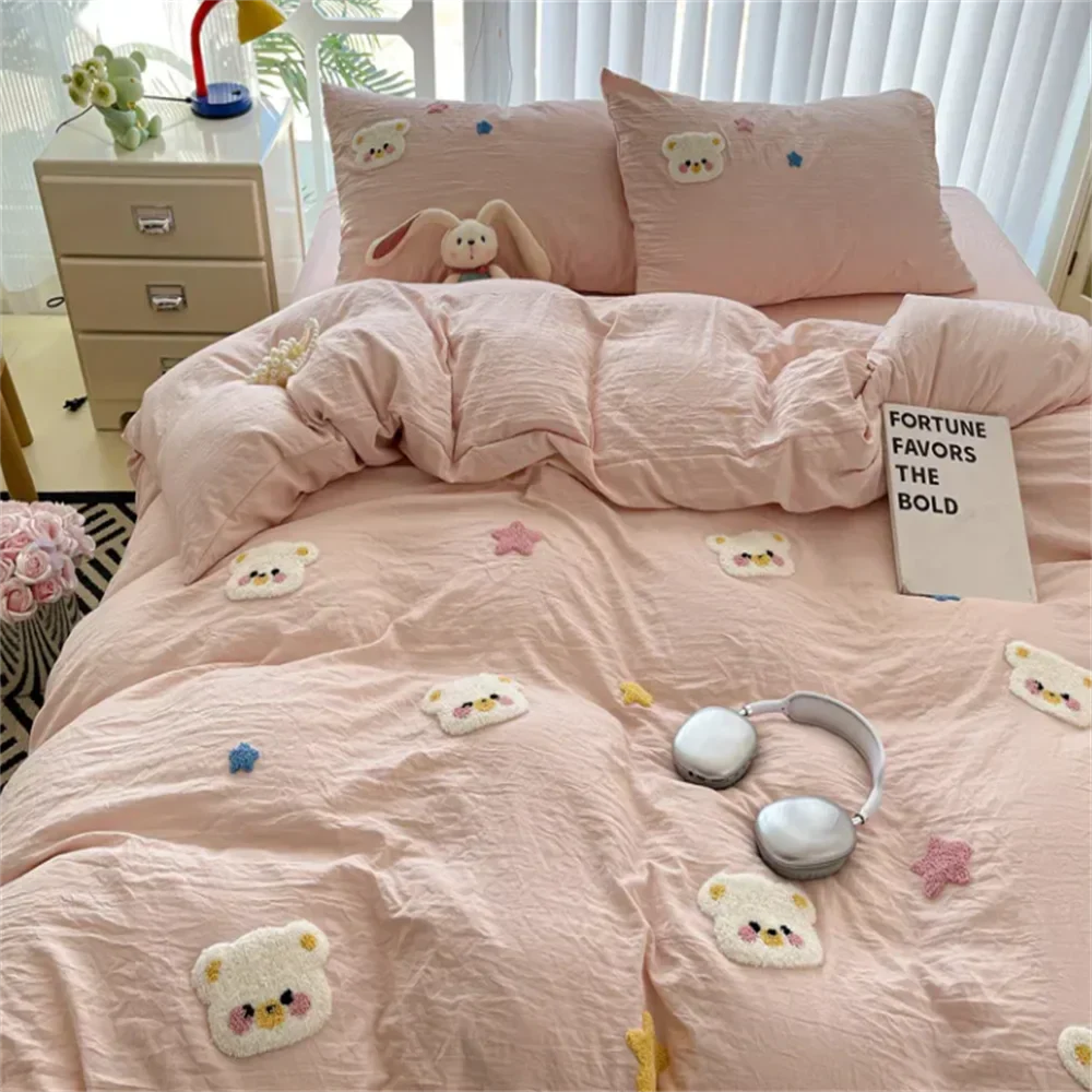 INS Style Bedding Sets Quilt Cover Sets Romantic Bedclothes Decor Woman Girls Bedroom Duvet Cover Sets 4pcs