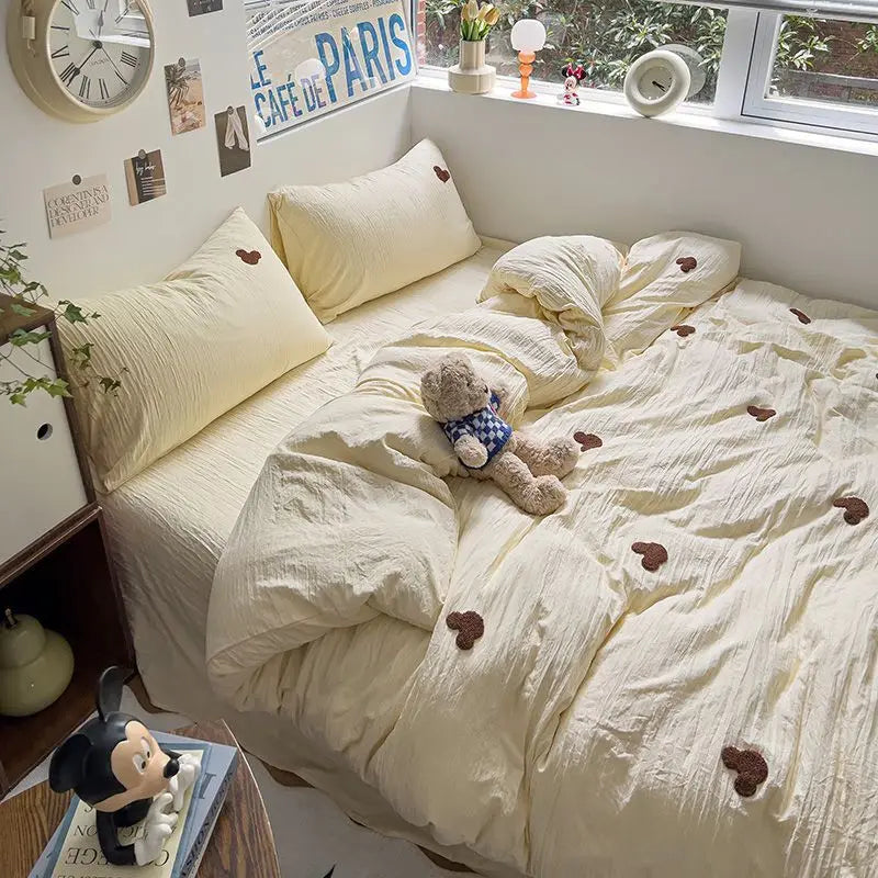 High Quality Beauty Bedding Set Cute Towel Embroidered  Girl Heart Bed Sheet Student Dormitory Bed