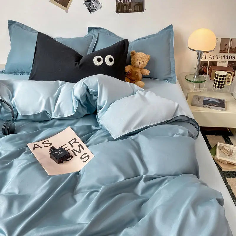 Purple Bedding Set Ins Nordic Solid Full Queen Size Duvet Cover Flat Sheet Pillowcase No Filler Girl Boys Hotel Home Bed Linens