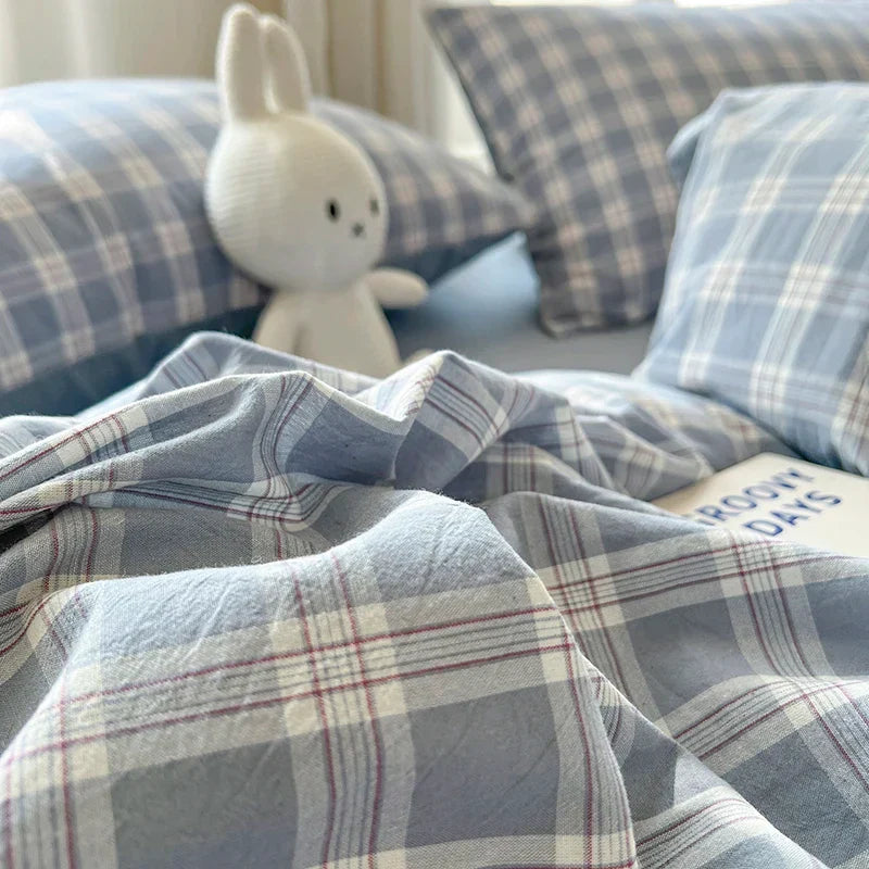 New Lattice Duvet Cover Set with Sheet Pillowcases No Filling Warm Bed Linen Twin Full Queen Size Grid Home Bedding Set
