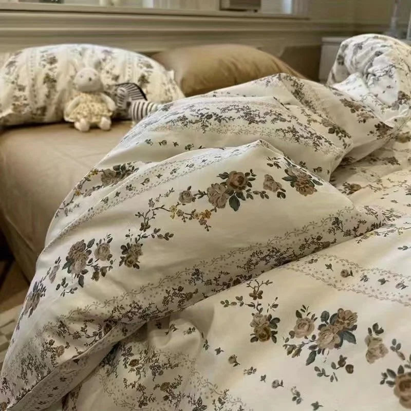 Nordic Princess Pink Bedding Set Girls Boys Single Double Size Flat Sheet Duvet Cover Pillowcase Bed Linens Home Textile