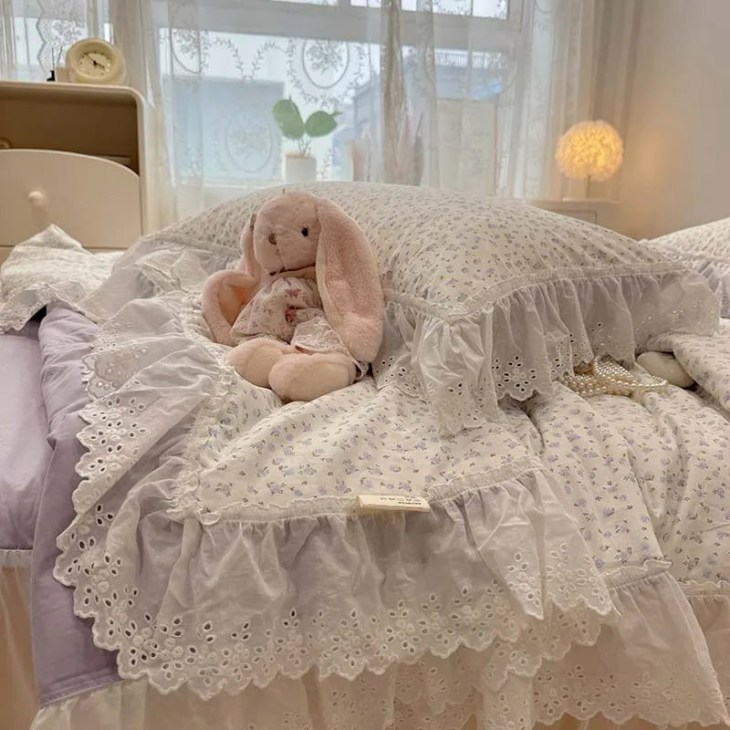 Summer Quilt 2025 New Washed Cotton Korean Ins Lace Fragmented Series  Air Condition Quilt High Quality Summer Blanket set