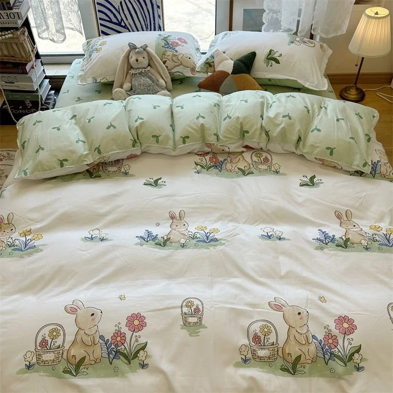 Nordic Simple Small Check Dark Green Bedding Set Soft High Quality Quilt Cover Polyester Aesthetic Bed Sheet With Pillowcases