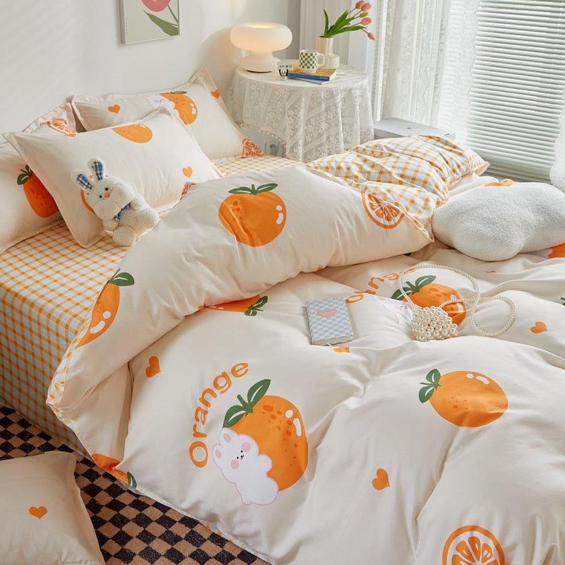 Kuup 3-4pcs Cartoon Bedding Set Duvet Cover Set Soft Bedding Printing Bed Linen Queen Size Bedding Set Fashion Design For Girl