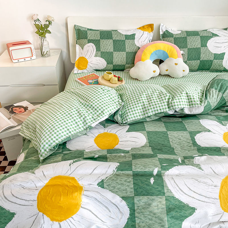 Kids Bedding Set Kawaii Cartoon Printed Duvet Cover Flat Sheet Pillowcase Soft Bed Linens Dormitory Bedroom Home Textile
