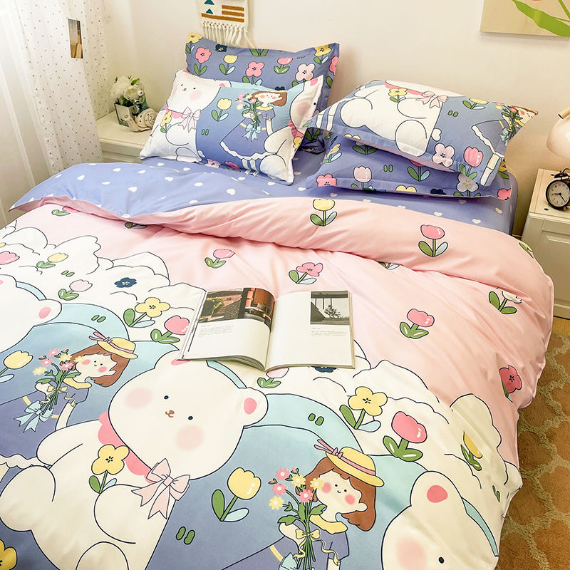 Spring Bedding Set Fashion Cartoon Kids Single Double Queen Size Flat Sheet Duvet Cover Pillowcase Bed Linens Home Textile