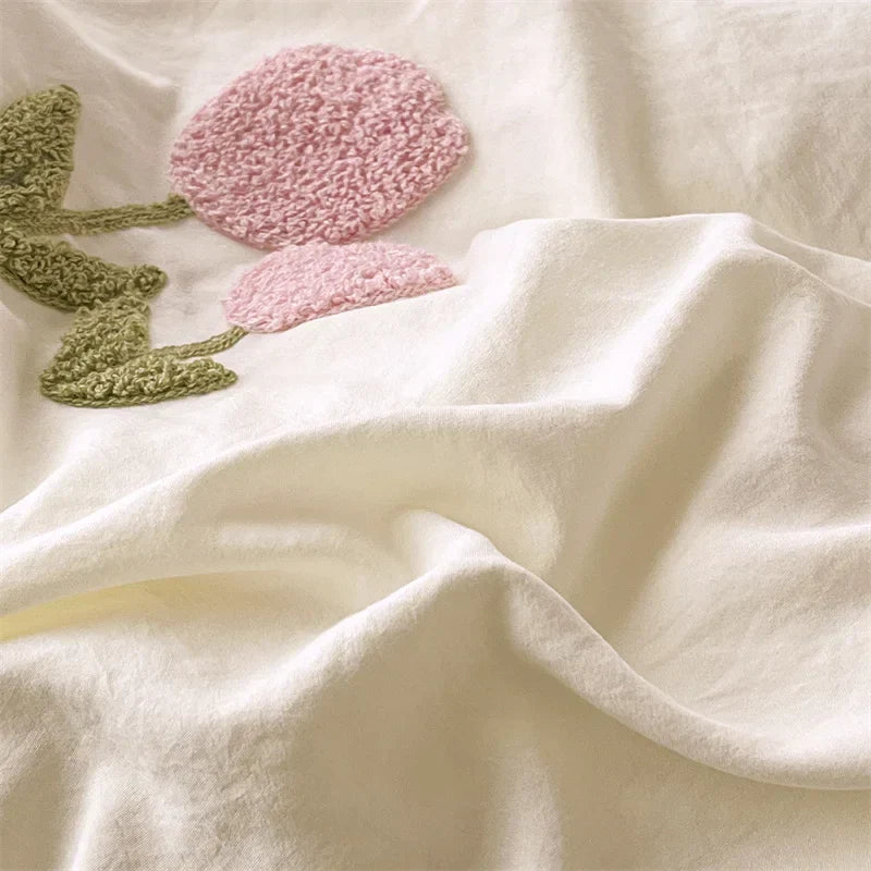 New Printed Duvet Cover with Bed Sheets and Pillowcases, Unfilled Washed Cotton, Full Size Light Luxury Home Bedding Set