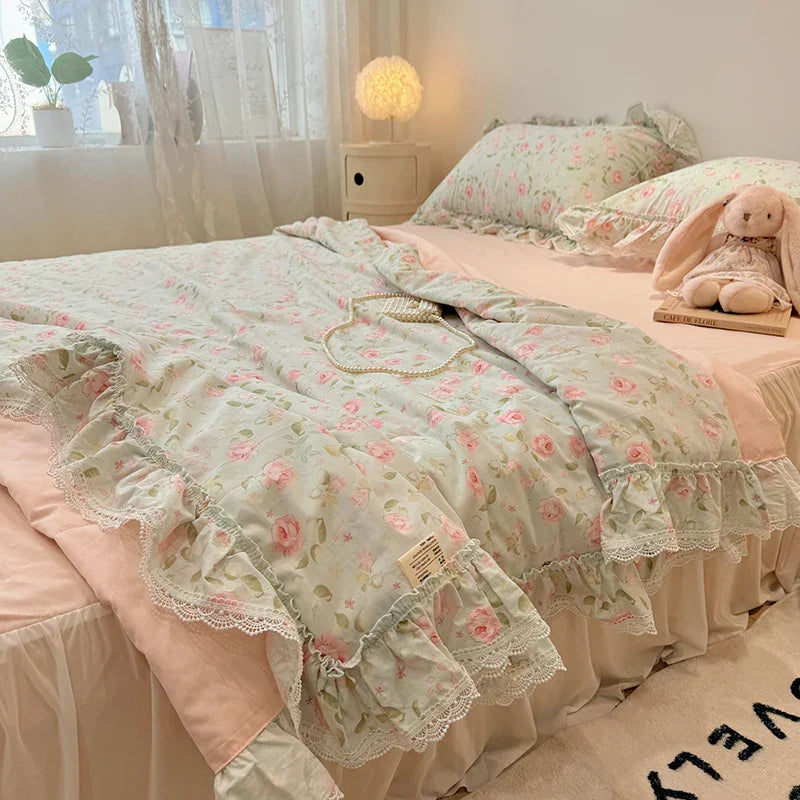 Summer Quilt  New  Cotton Korean Ins Lace Fragmented Series  Air Condition Quilt High Quality Summer Blanket set