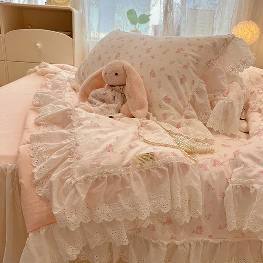 Summer Quilt 2025 New Washed Cotton Korean Ins Lace Fragmented Series  Air Condition Quilt High Quality Summer Blanket set