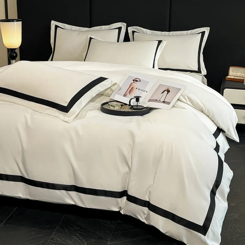 Luxury Hotel Bedding Sets Thick Brushed Bed Sheets White Duvet Cover Set Pillowcase Four Piece Fully Enclosed for Home Gift