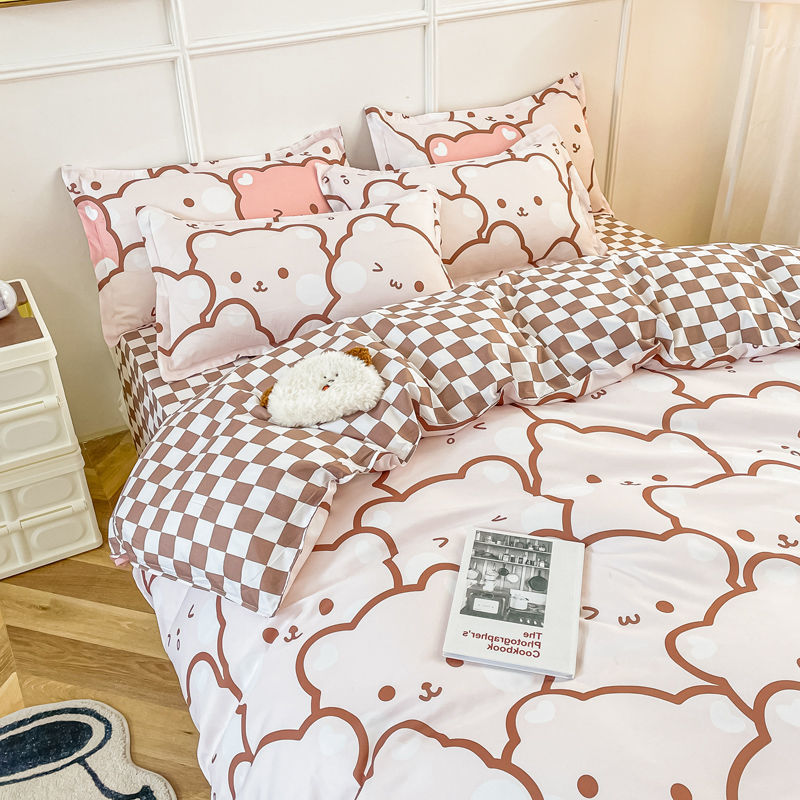 Kids Bedding Set Kawaii Cartoon Printed Duvet Cover Flat Sheet Pillowcase Soft Bed Linens Dormitory Bedroom Home Textile