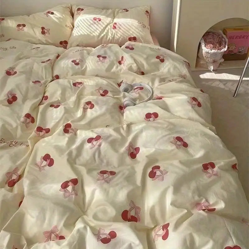 Ins Retro Flower Bedding Set Flat Bed Sheet Pillowcase Twin Full Queen Size Bed Linen Women Girls Caramel Floral Duvet Cover Set