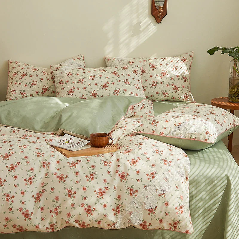 Lace Style Bedding Set Pure Cotton Bed Sheets Set Girls Room Bedclothes Skin-friendly Duvet Cover Set for Home постельное белье