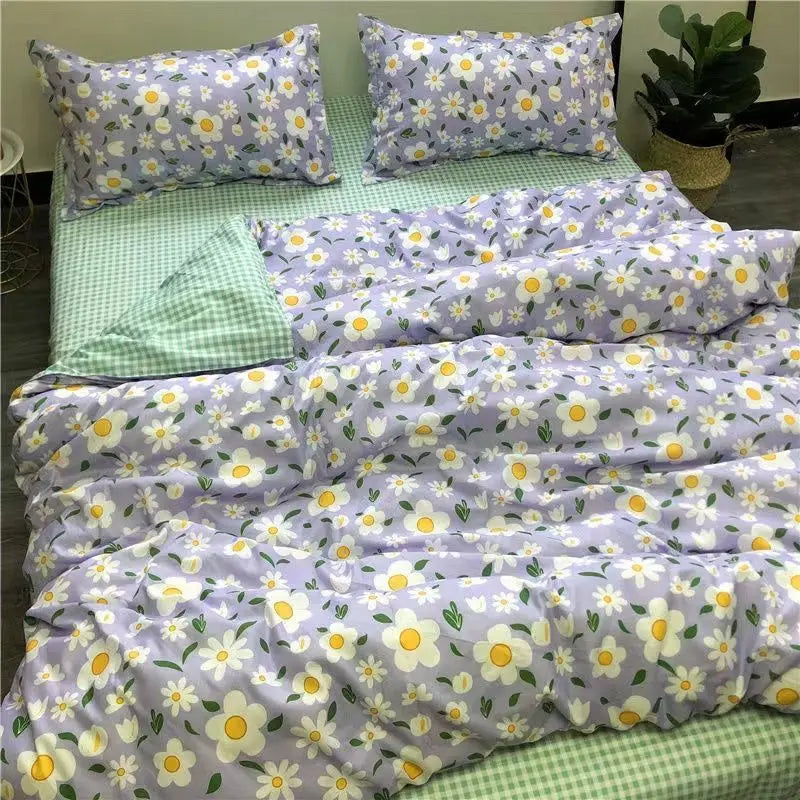 Ins Retro Flower Bedding Set Flat Bed Sheet Pillowcase Twin Full Queen Size Bed Linen Women Girls Caramel Floral Duvet Cover Set