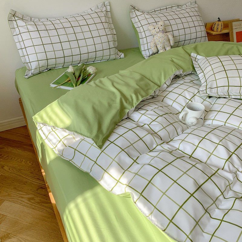 Ins Style Bedding Set Fashion Solid Color Washable Duvet Cover Pillowcases Sheet for Student Dormitory Soft Home Textile
