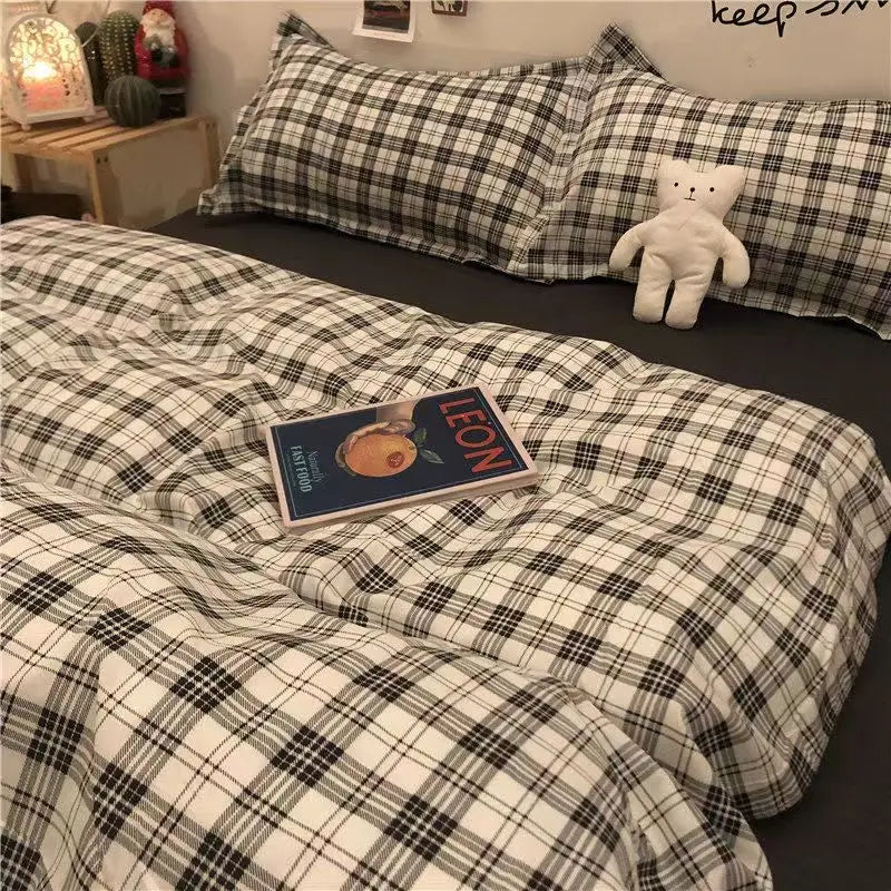 Nordic Grid Duvet Cover Set with Bedsheet Pillowcase 220x240 Quilt 4pcs/3pcs Bedding Fashion Comforter Bed Linen Bedding Set