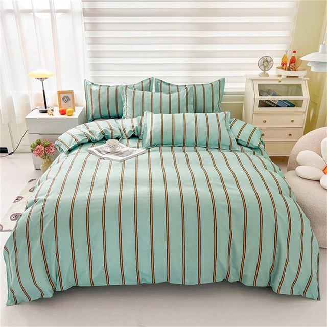 Soft Bedding Set Nordic  Washed Cotton Linen Duvet Cover  Plant Pattern Home Textile Queen King Cover Pillowcase Bed