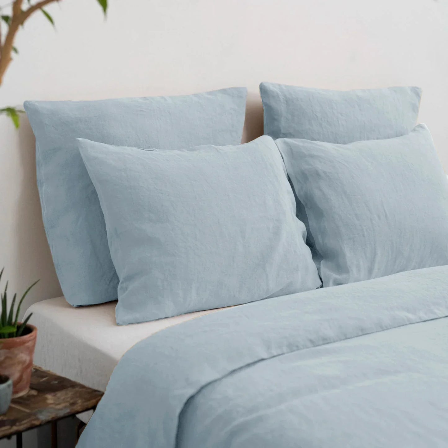 Pure Linen Bedding Set, Washed Bed Linens, Organic Flax Duvet Cover Pillowcases Fitted Sheet, Quilt Cover With Zipper Closure
