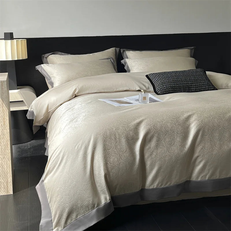 Lyocell Cotton Bed Linens Jacquard Bedding Set Sheet Pillowcase Quilt Cover Ru Queen King Size