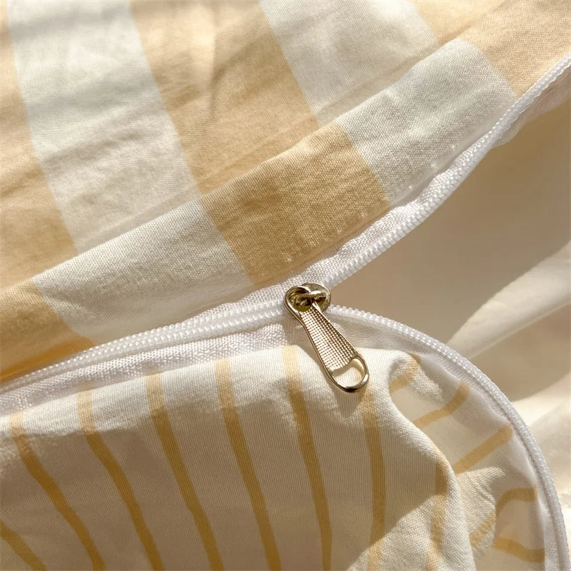 Washed Cotton Double Yarn Crepe Striped Quilt Set 3-4 Pillowcase with Sheet Bedding Cover Supplies 200x230 220x240 Skin Friendly
