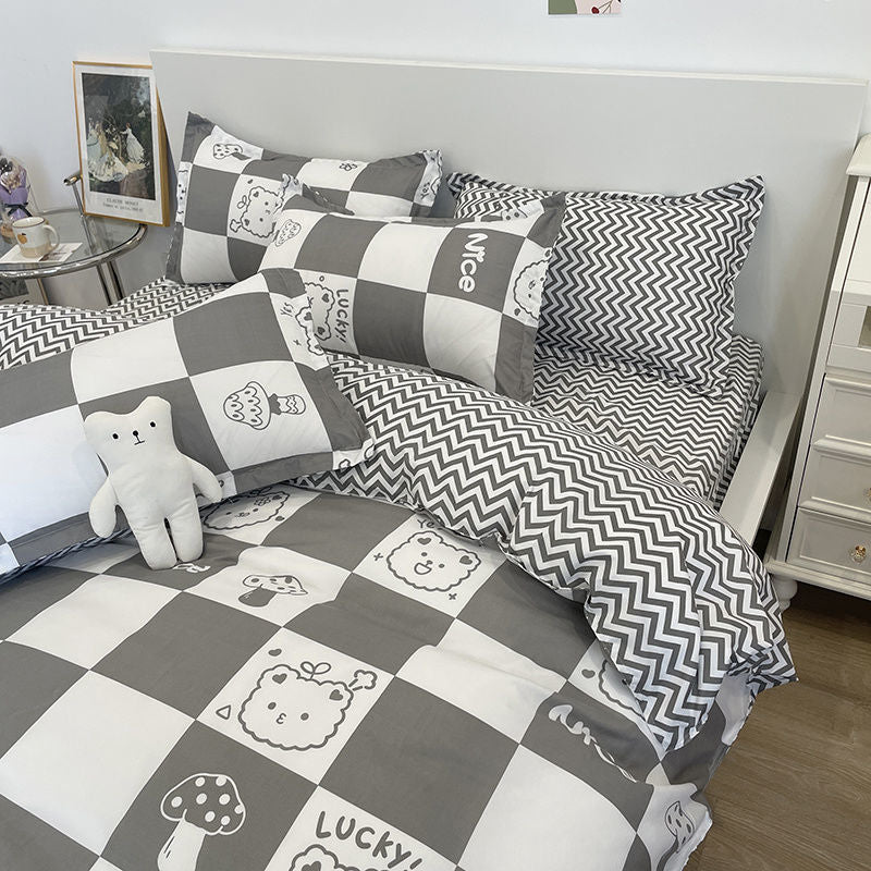 Spring Bedding Set Fashion Cartoon Kids Single Double Queen Size Flat Sheet Duvet Cover Pillowcase Bed Linens Home Textile