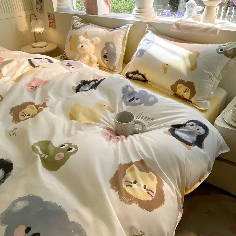 Summer Bedding Set  Ins Twin Queen Duvet Cover Flat Sheet Pillowcase No Filler Girl Boys Hotel Home Bed Linens