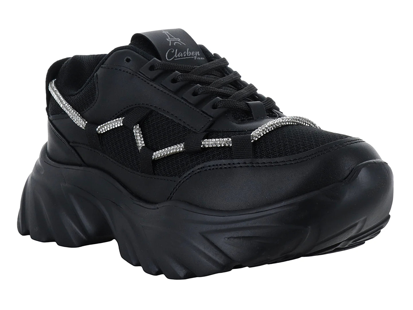 Tenis Clasben Chunky Negro con Cristales para Mujer