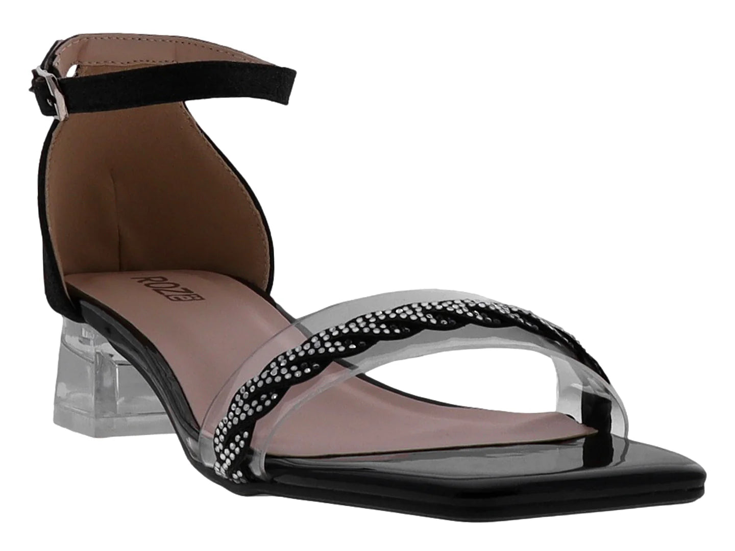 Sandalias Roze Negro Tacón Cuadrado para Mujer