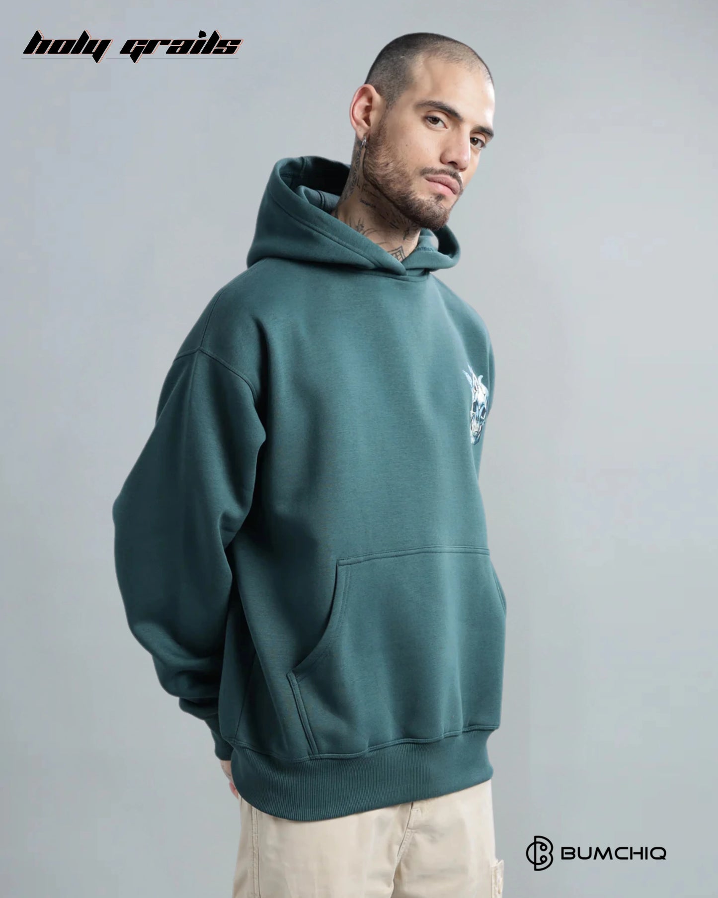 Glowing Skull Dark Teal Hoodie HG x Bumchiq
