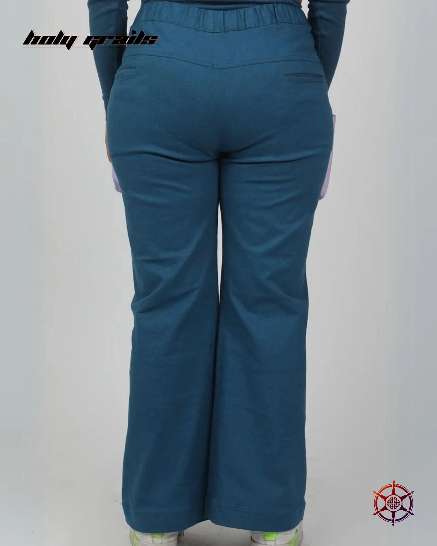Teal Velvet Flared Cargo Pants HG x Duskin