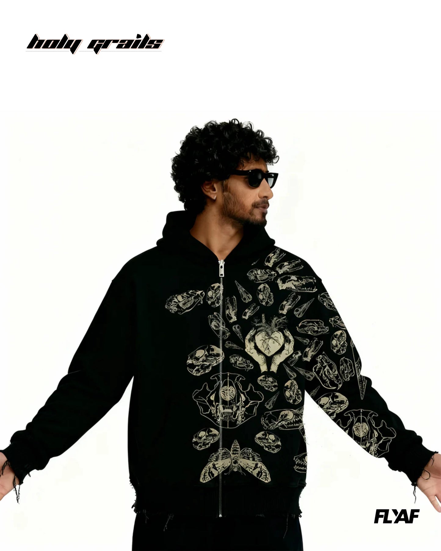 Fractured Pulse Black Zipper Hoodie HG x FLYAF