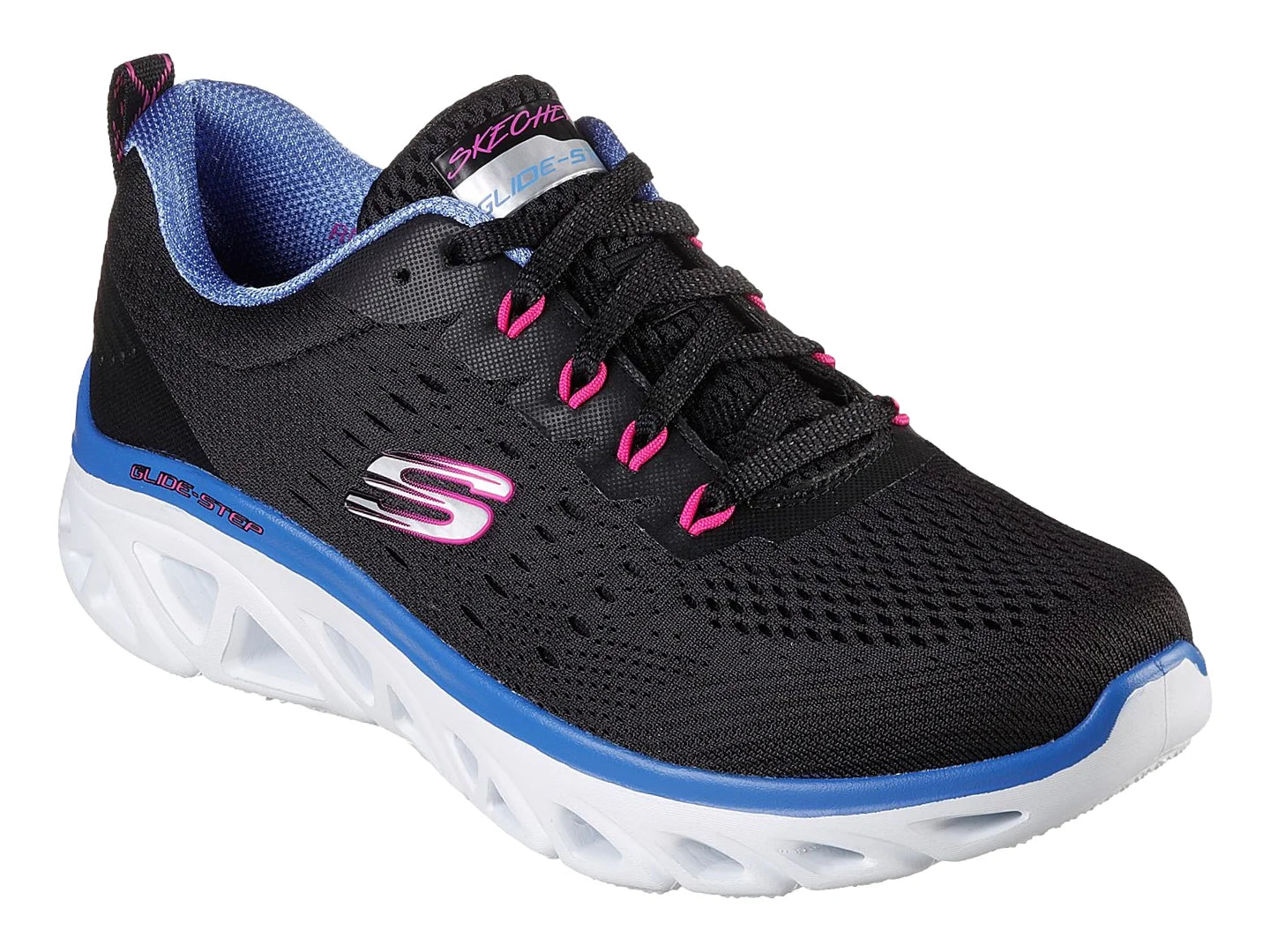 Tenis Skechers Glide Step Sport Negro y Rosa para Mujer