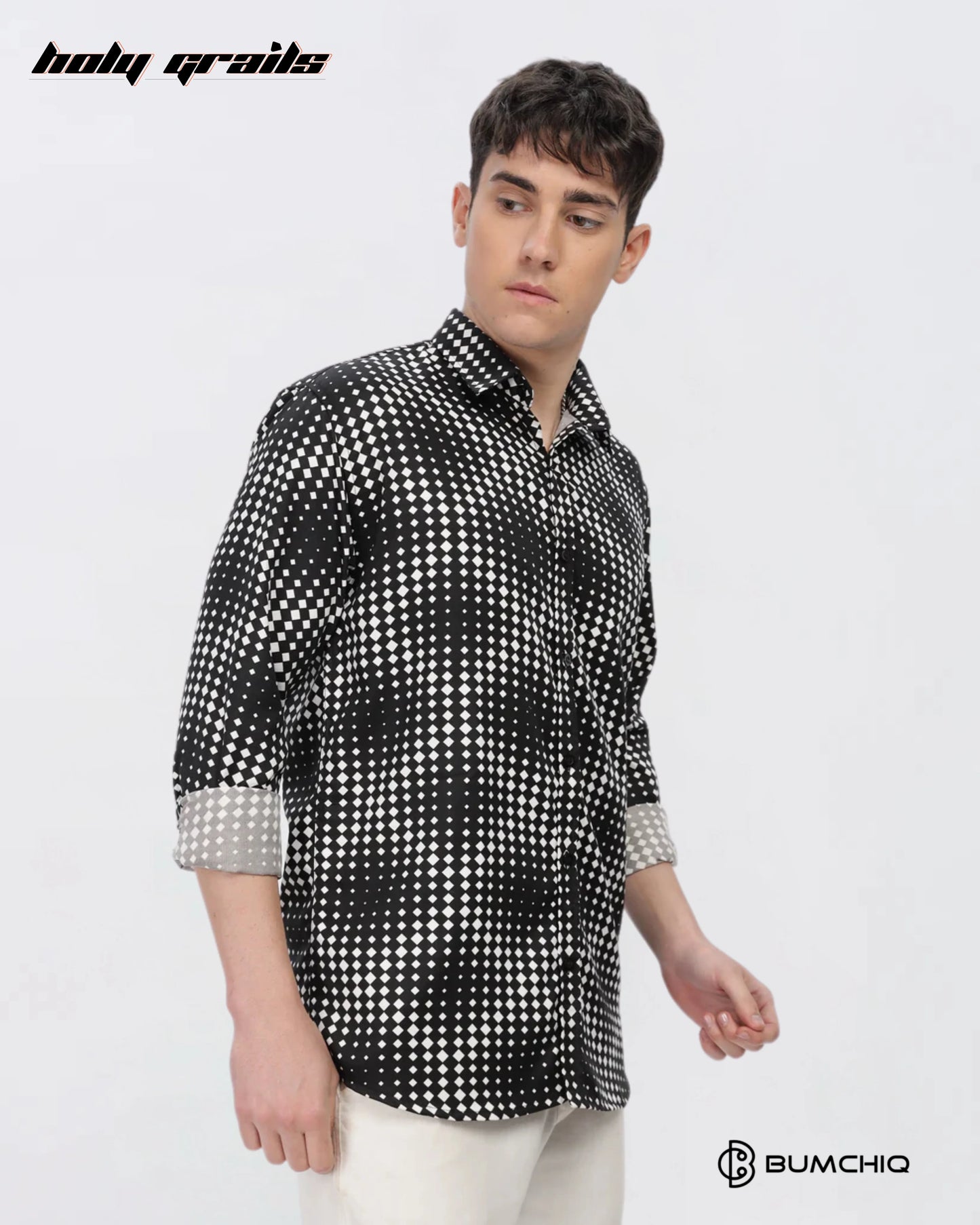 White Dotted Abstract Black Shirt HG x Bumchiq