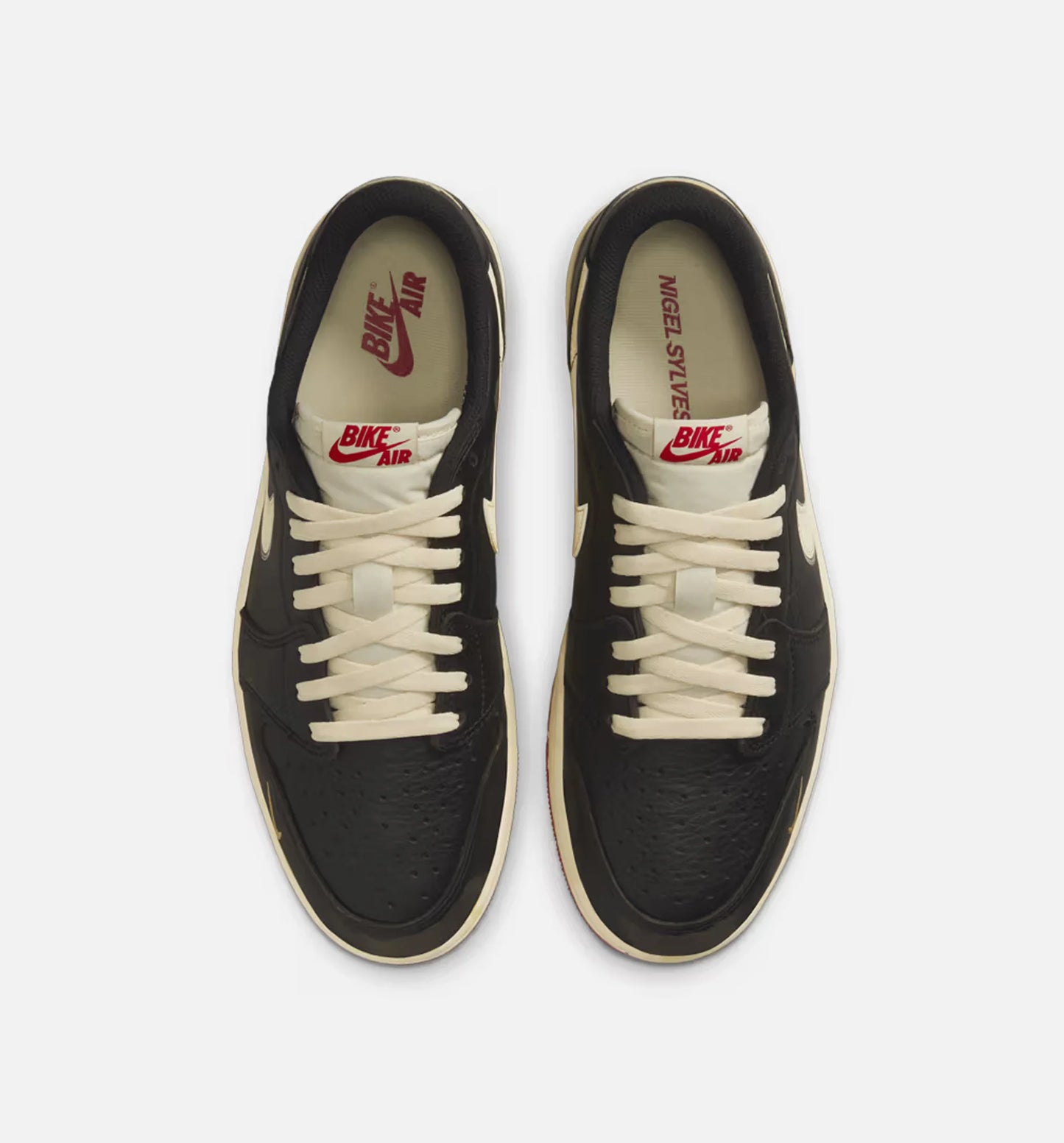 Nigel Sylvester x Air Jordan 1 Retro Low Nitro Mens Lifestyle Shoe Black Muslin Varsity Red Limit One Per Customer