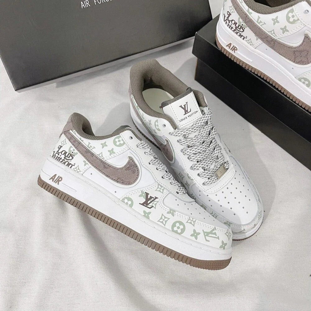 Louis Vuitton x Nike Air Force 1 White Mocha Monogram Custom