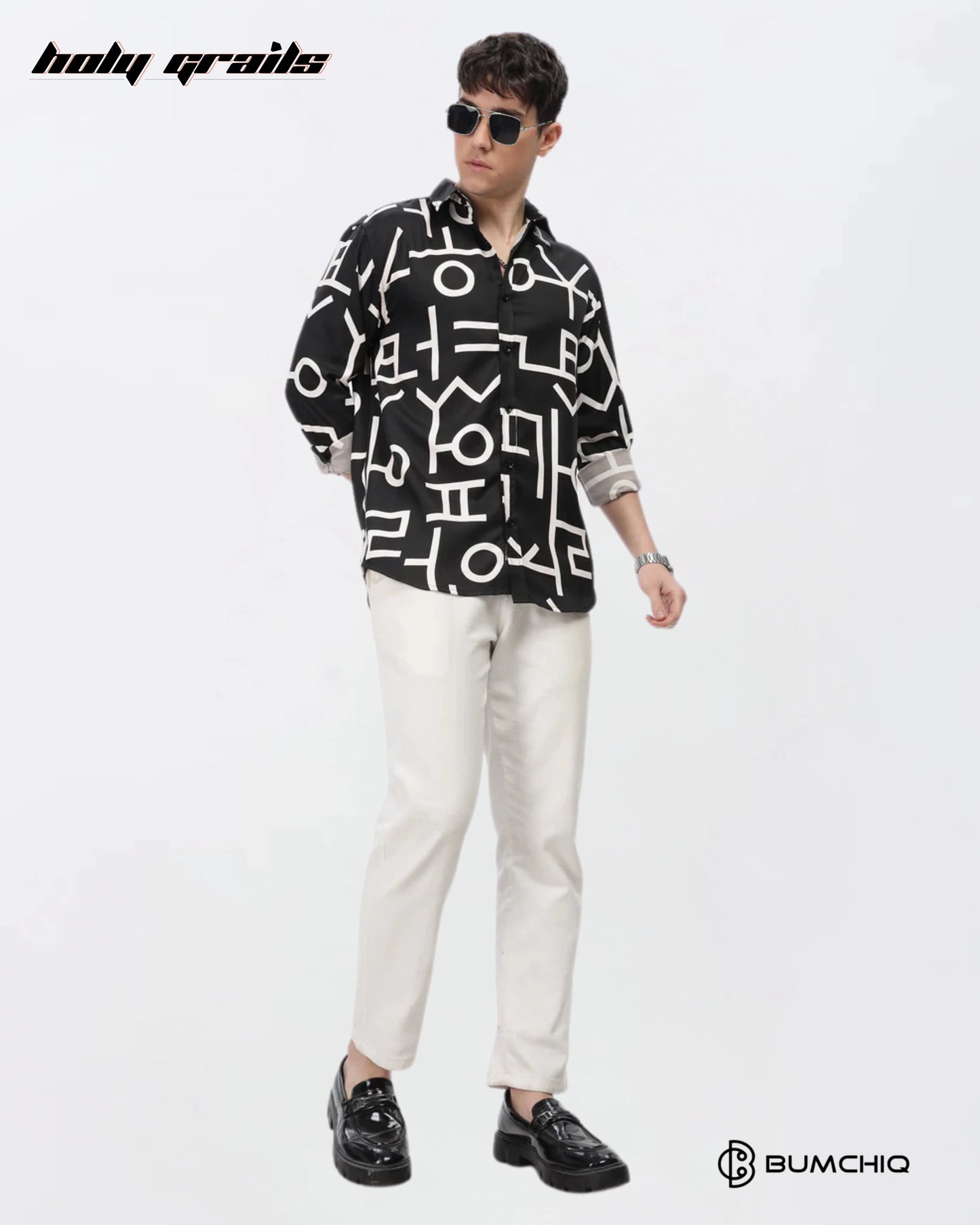 White Abstract Black Shirt HG x Bumchiq