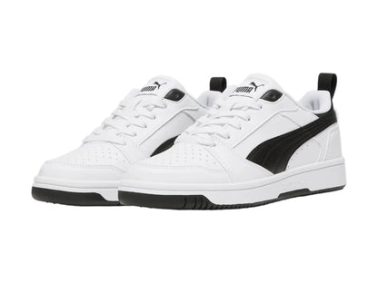Tenis PUMA Rebound V6 Lo Blanco y Negro para Niño