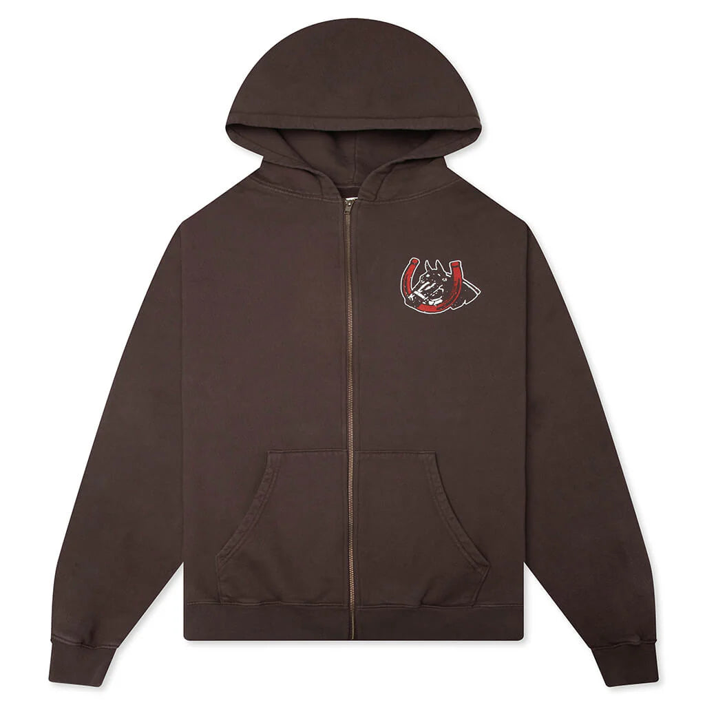 Valley Riders Zip Up Hoodie Sun Faded Washed Brown
