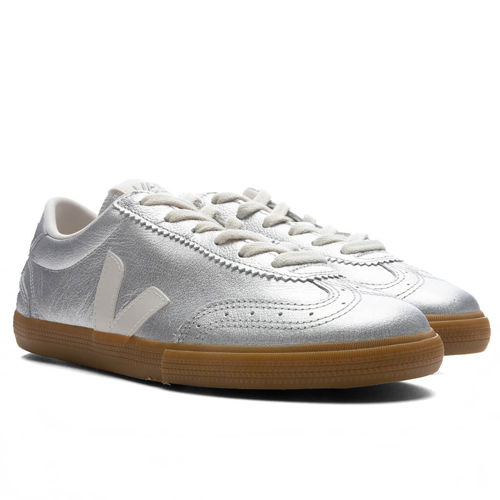 Womens Volley Leather Silver White Natural