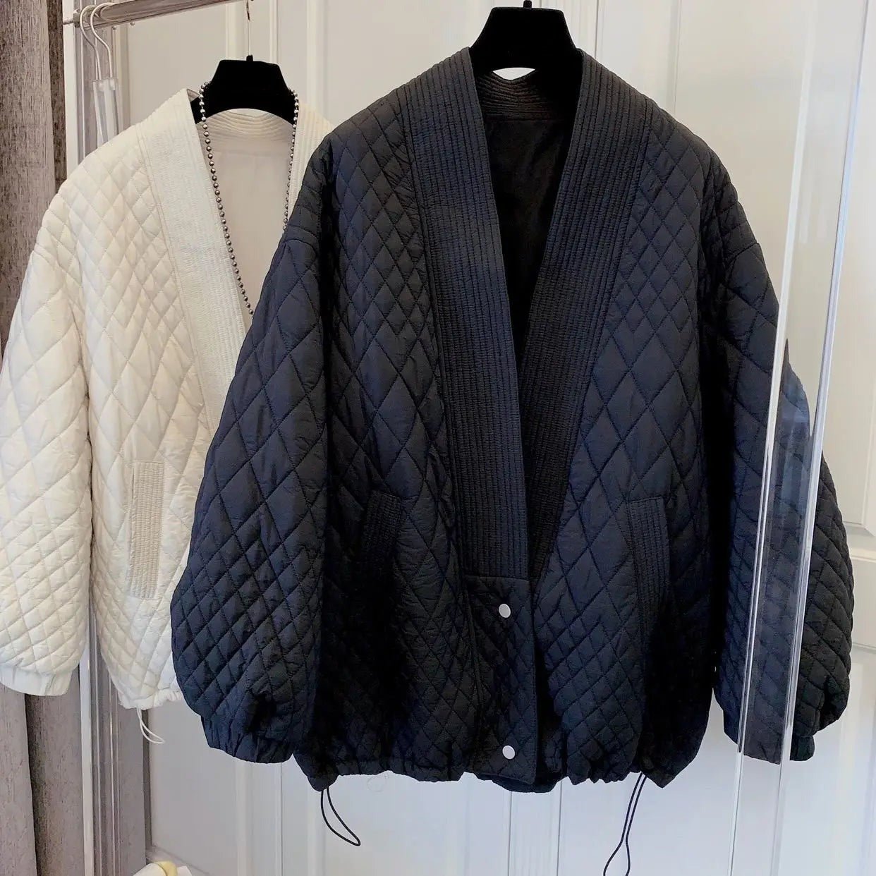 Quilted Sash Lapel Drawstring Jacket