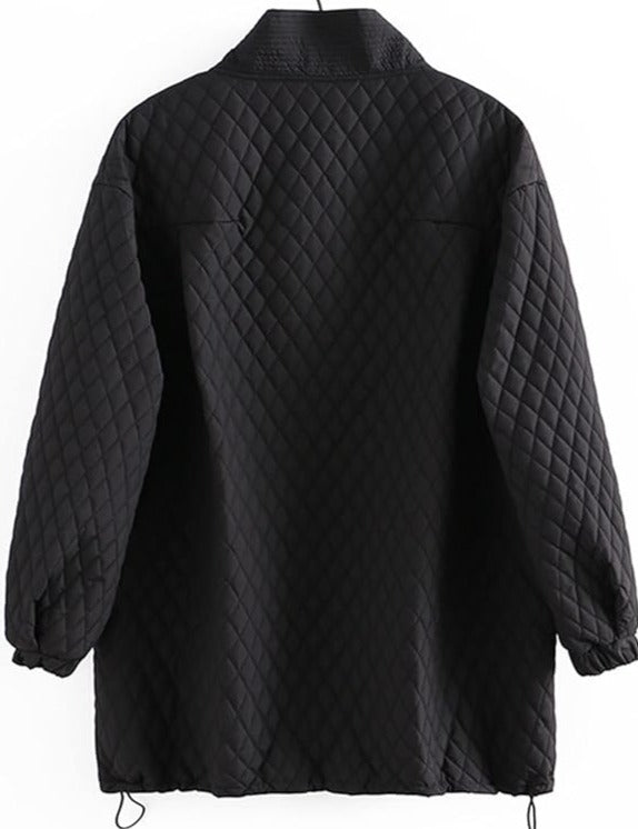 Quilted Sash Lapel Drawstring Jacket